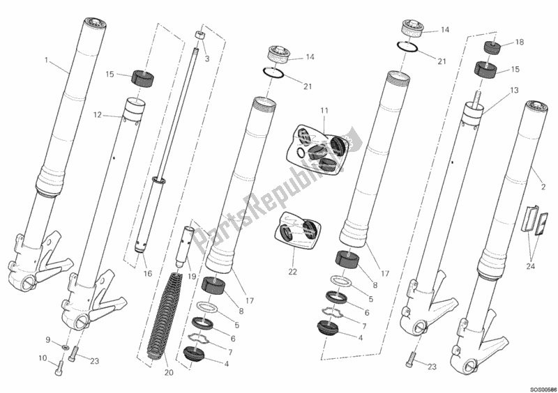 Tutte le parti per il Forcella Anteriore del Ducati Monster 696 ABS USA 2012